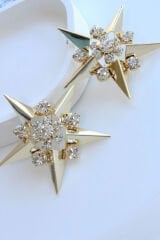 Büyük Yıldız Tasarım Full Zirkon Taşlı Kadın Abiye Çelik Küpe