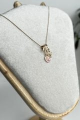 Yeni Sezon Pembe Gül Motifli Kadın Çelik Kolye