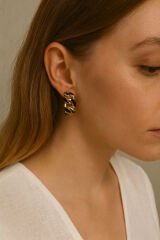 Zincir Model Renkli Mineli Halka Tasarım Kadın Çelik Küpe