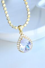 Ezme Çelik Zincirli Büyük Zirkon Damla Taş Kadın Çelik Kolye