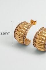 Premium Seri Ribbed Bombe Tasarım Kadın Çelik Küpe Altın