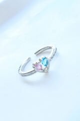 İthal Seri Renkli Zirkon Taşlı Zarif Kalp Tasarım Ayarlanabilir Kadın Çelik Yüzük