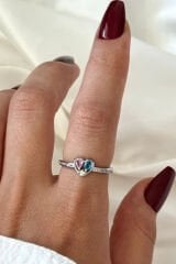 İthal Seri Renkli Zirkon Taşlı Zarif Kalp Tasarım Ayarlanabilir Kadın Çelik Yüzük