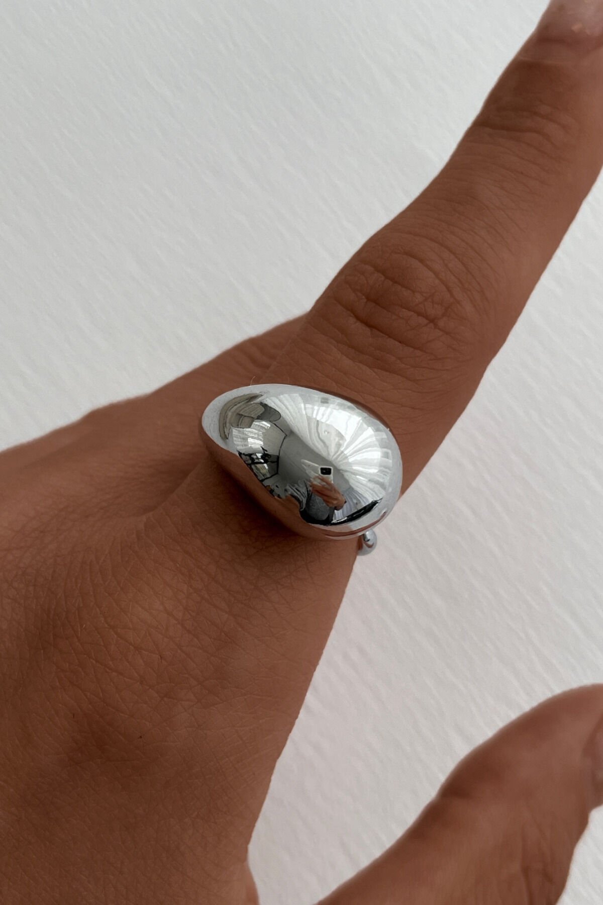 Premium Seri Cilalı Droplet Tasarım Kadın Çelik Yüzük