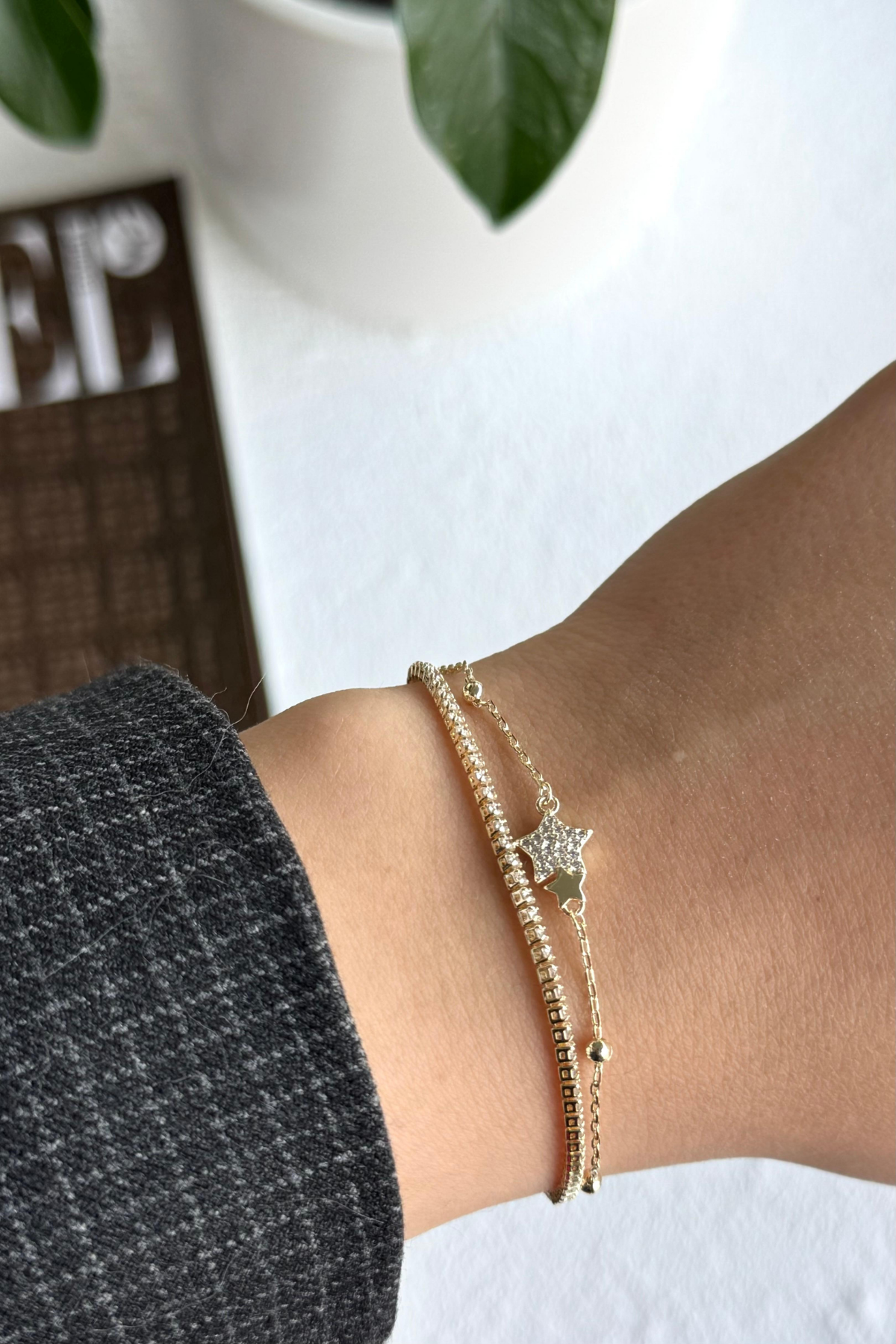 Yeni Sezon Çift Sıra Yıldız Zincirli Su Yolu Renk Atmaz Kararmaz Garantili Kadın Çelik Bileklik