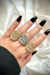 Yeni Sezon Baget Taşlı Özel Tasarım Gemici Düğüm Büyük Sarmal Ayarlanabilir Kadın Çelik Yüzük