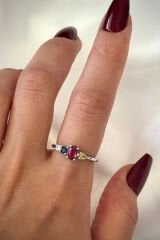 İthal Seri Renkli Zirkon Taşlı Zarif Oval 4 Taşlı Tasarım Ayarlanabilir Kadın Çelik Yüzük