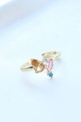 İthal Seri Renkli Zirkon Taşlı Zarif Damla Taş Tasarım Ayarlanabilir Kadın Çelik Yüzük