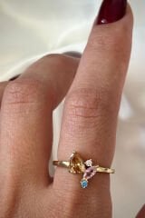 İthal Seri Renkli Zirkon Taşlı Zarif Damla Taş Tasarım Ayarlanabilir Kadın Çelik Yüzük