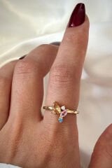 İthal Seri Renkli Zirkon Taşlı Zarif Damla Taş Tasarım Ayarlanabilir Kadın Çelik Yüzük