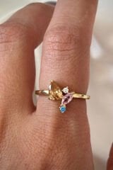 İthal Seri Renkli Zirkon Taşlı Zarif Damla Taş Tasarım Ayarlanabilir Kadın Çelik Yüzük