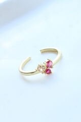 İthal Seri Renkli Zirkon Taşlı Zarif 3 Taşlı Tasarım Ayarlanabilir Kadın Çelik Yüzük