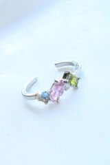 İthal Seri Zarif Karışık Renkli 5 Taşlı Tasarım Ayarlanabilir Kadın Çelik Yüzük