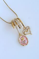 Yeni Sezon Pembe Gül Motifli Kadın Çelik Kolye