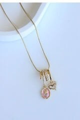 Yeni Sezon Pembe Gül Motifli Kadın Çelik Kolye