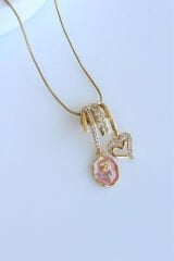 Yeni Sezon Pembe Gül Motifli Kadın Çelik Kolye