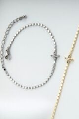 V.İ.P Seri Ezme Zincirli Yonca Çiçek Model Renk Atmaz Kararmaz Garantili Kadın Çelik Bileklik