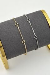 V.İ.P Seri Full Taşlı Su Yolu Çoklu İçi Boş Kalp Renk Atmaz Kararmaz Garantili Kadın Çelik Bileklik