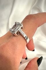 Premium İthal Seri Büyük Baget Zirkon Taşlı Tek Taş Ayarlanabilir Tasarım Kadın Çelik Yüzük