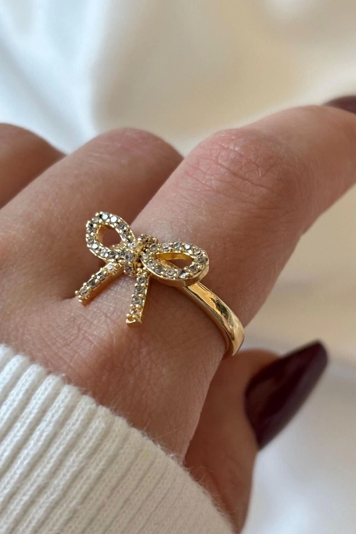 Özel Üretim Fiyonk Model Tasarım Ayarlanabilir Kadın Çelik Yüzük Gold