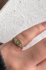 Gold Plaka Gök Yüzü İşlemeli Ayarlanabilir Serçe Parmak Yüzüğü