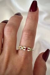 İthal Seri Çift Sıra Renkli Zirkon Taşlı Zarif Tasarım Ayarlanabilir Kadın Çelik Yüzük