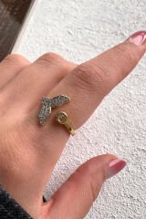 V.I.P Çift Renk Seri Mermaid Balık Kuyruğu Tasarım Zirkon Taşlı Ayarlanabilir Çelik Yüzük