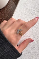 V.I.P Çift Renk Seri Mermaid Balık Kuyruğu Tasarım Zirkon Taşlı Ayarlanabilir Çelik Yüzük