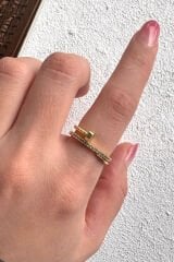 Çivi Tasarım Minimal Zirkon Taşlı Ayarlanabilir Kadın Çelik Yüzük