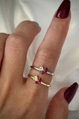 İthal Seri Renkli Zirkon Taşlı Zarif 3 Taşlı Tasarım Ayarlanabilir Kadın Çelik Yüzük