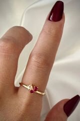 İthal Seri Renkli Zirkon Taşlı Zarif 3 Taşlı Tasarım Ayarlanabilir Kadın Çelik Yüzük