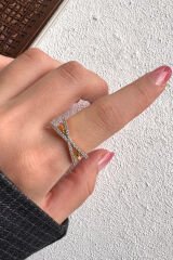 V.I.P Çift Renk Seri X-Glow Tasarım Zirkon Taşlı Ayarlanabilir Çelik Yüzük