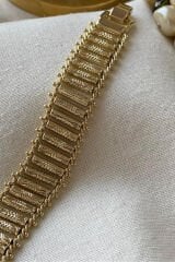 Özel Seri Tırtıklı Silindir Tasarım 14K Xuping Kadın Çelik Bileklik Altın