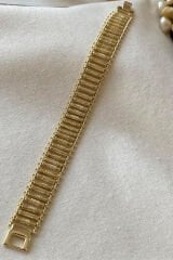 Özel Seri Tırtıklı Silindir Tasarım 14K Xuping Kadın Çelik Bileklik Altın