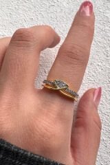 V.I.P Çift Renk Seri Soft Knot Tasarım Zirkon Taşlı Elmas Model Ayarlanabilir Çelik Yüzük