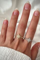 Yeni Sezon Yarım Tur Zirkon Taşlı Kutup Yıldızı Tasarım Ayarlanabilir Kadın Yüzük