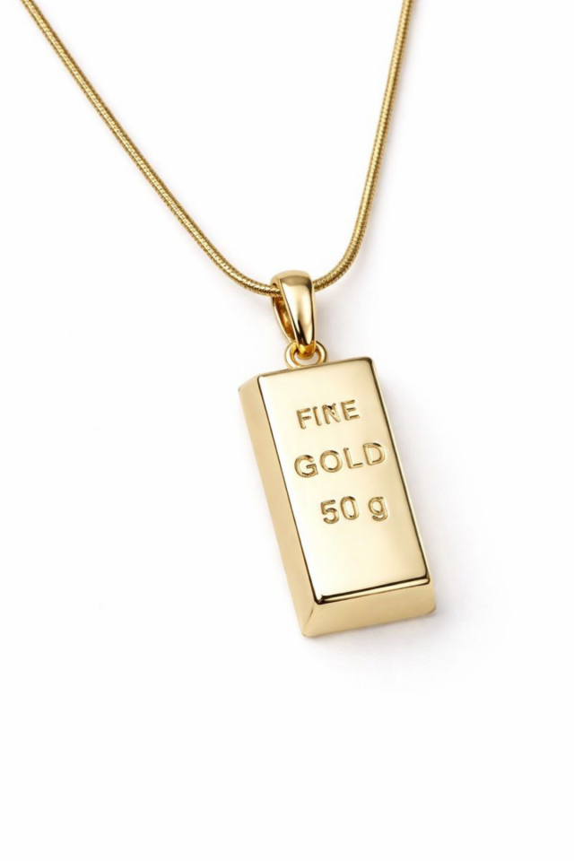 Fine Gold Külçe Altın Uçlu 316L Çelik Paslanmaz Kararmaz Kadın Çelik Kolye Altın