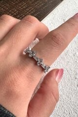 Ters Düz Baget Taşlı Ayarlanabilir Kadın Çelik Yüzük