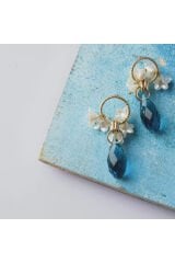 Özel Seri Çok Renkli İncili Çiçekli Kadın Çelik Küpe