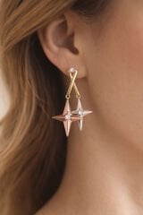 Xuping Çift Renk Yıldız Detaylı Sallantılı Çelik Küpe