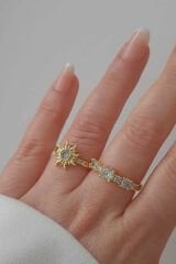 2'li Set Gold Crown Shine Ayarlanabilir Kadın Çelik Yüzük