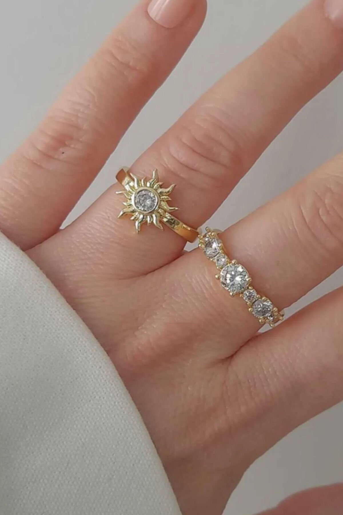 2'li Set Gold Crown Shine Ayarlanabilir Kadın Çelik Yüzük