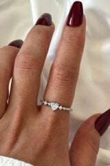 İthal Seri Zarif Zirkon Taşlı Kalp Tasarım Ayarlanabilir Kadın Çelik Yüzük