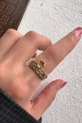V.I.P Çift Renk Seri Golden Buckle Tasarım Zirkon Taşlı Ayarlanabilir Çelik Yüzük