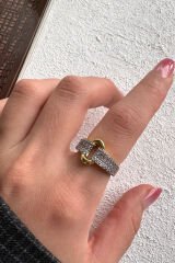 V.I.P Çift Renk Seri Golden Buckle Tasarım Zirkon Taşlı Ayarlanabilir Çelik Yüzük