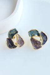 Özel Tasarım Üçgen Çok Renkli Mineli Kararmaz Renk Atmaz Kadın Çelik Küpe