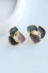 Özel Tasarım Üçgen Çok Renkli Mineli Kararmaz Renk Atmaz Kadın Çelik Küpe