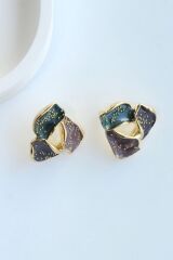 Özel Tasarım Üçgen Çok Renkli Mineli Kararmaz Renk Atmaz Kadın Çelik Küpe