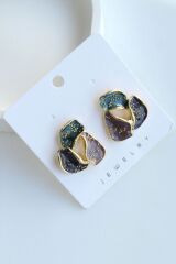 Özel Tasarım Üçgen Çok Renkli Mineli Kararmaz Renk Atmaz Kadın Çelik Küpe