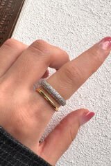 V.I.P Çift Renk Seri Everyday Luxe Tasarım İkili Görünüm Zirkon Taşlı Ayarlanabilir Çelik Yüzük